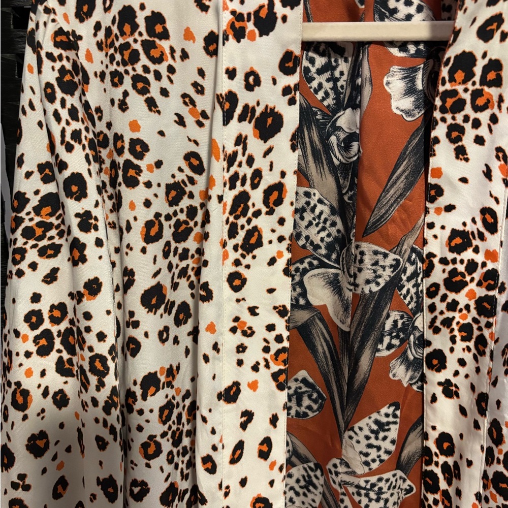 Chico's Vibrant Orange and Leopard Print Kimono - Picture 8 of 9